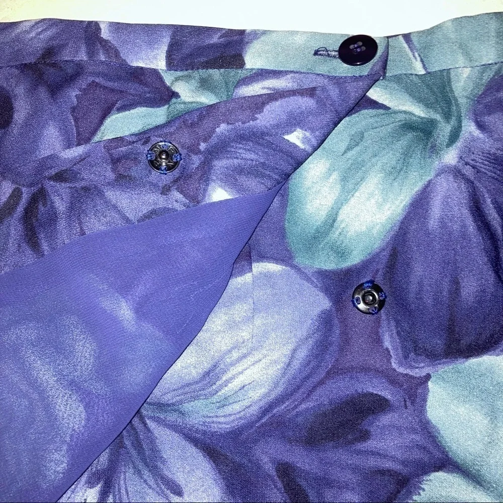 Talbots Long Blue Floral Silk Wrap Women Skirt 14